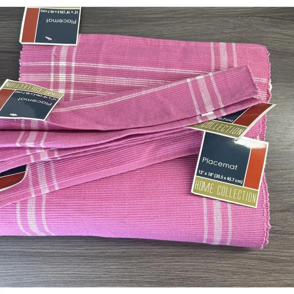 Pink Ribbed Woven Cotton Placemats 12x18 New W/ Tags India Set Of 5 White